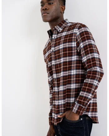 Camasa regular-fit cu guler Oxford si model in carouri, Alb/Maro