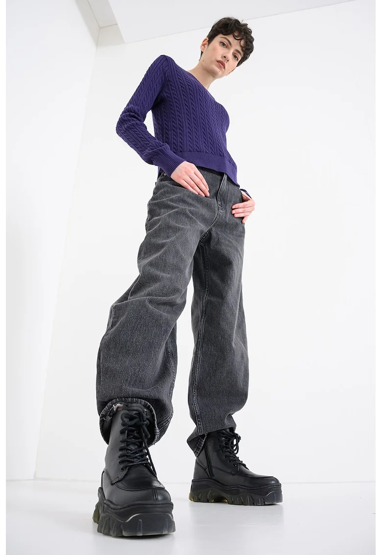 Blugi relaxed-fit cu talie medie, Gri melange