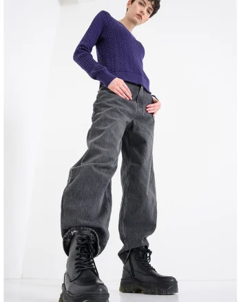 Blugi relaxed-fit cu talie medie, Gri melange