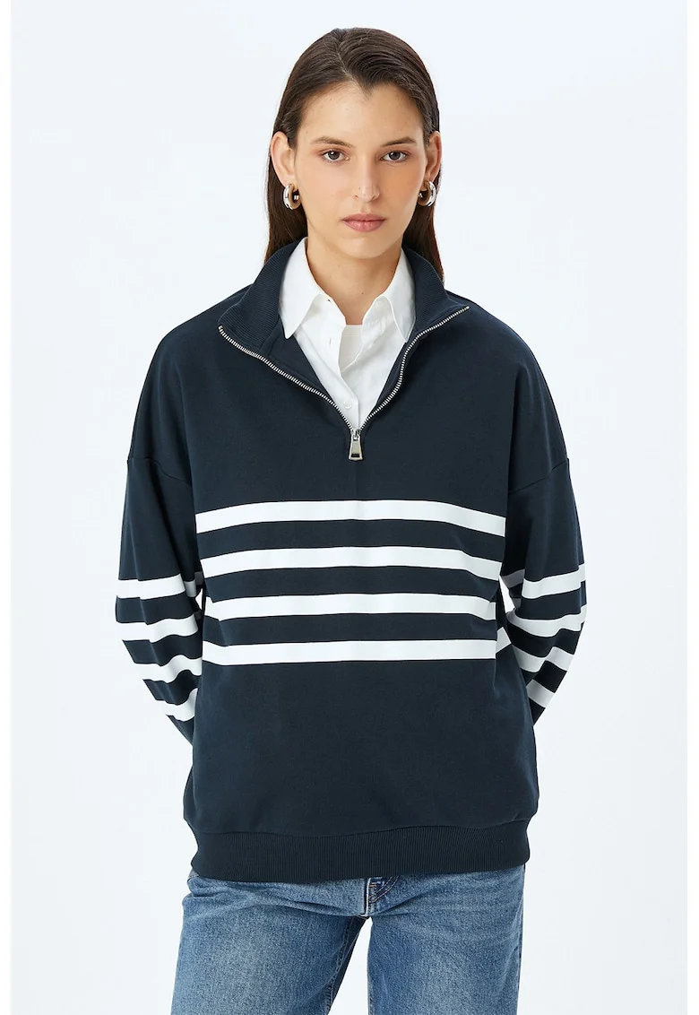 Bluza de trening lejera cu model in dungi, Alb/Bleumarin