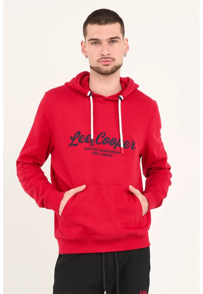 Hanorac de bumbac cu logo brodat, Rosu