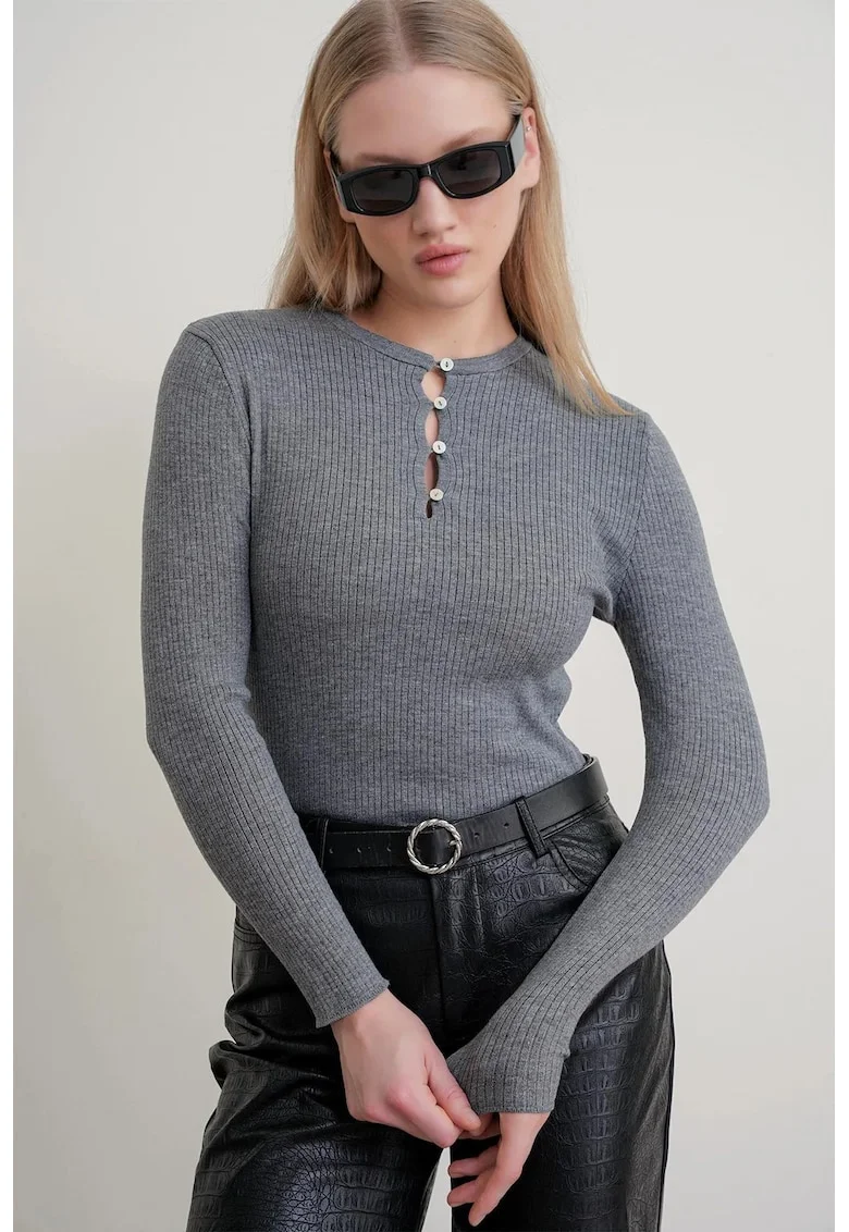 Pulover dama,  slim fit, gri, tricot