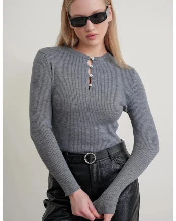 Pulover dama,  slim fit, gri, tricot