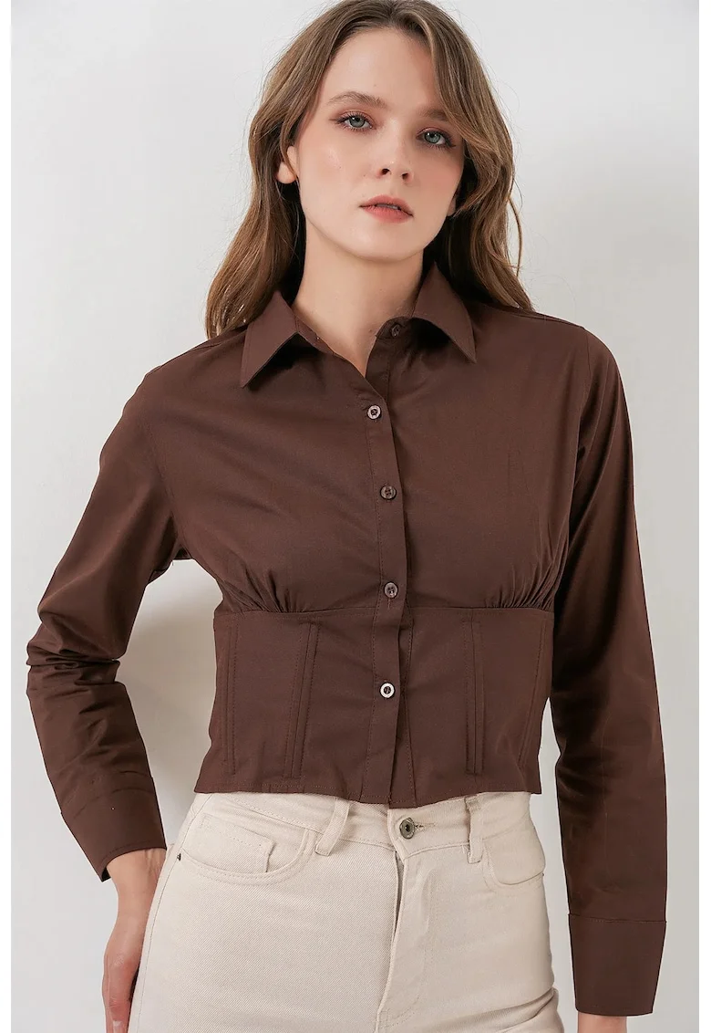 Camasa dama,  scurta, maro mocha, textil