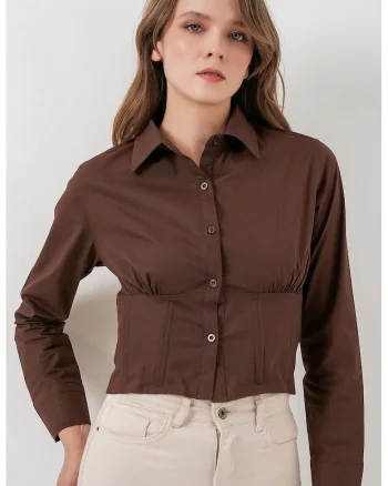 Camasa dama,  scurta, maro mocha, textil