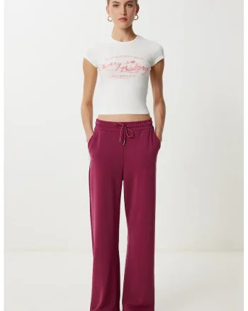Pantaloni dama, Happiness Istanbul, pantaloni de trening, picior lat, mov ametist, textil