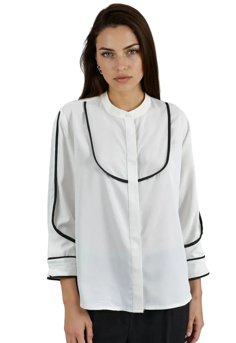 Camasa dama,  cu detalii contrastante, alb/negru, textil