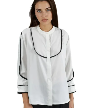 Camasa dama,  cu detalii contrastante, alb/negru, textil