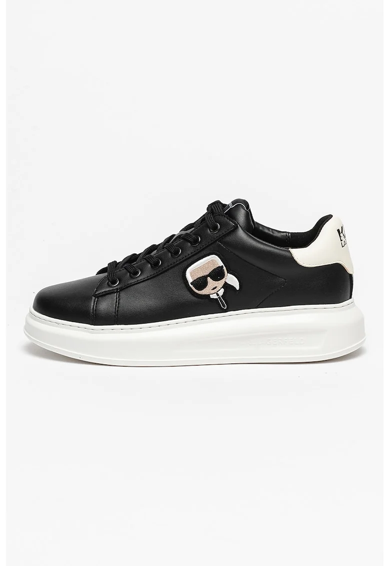 Pantofi sport din piele ecologica cu aplicatie logo, Negru