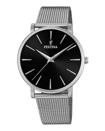 Ceas cu bratara cu model plasa, Argintiu inchis/Negru, Argintiu inchis/Negru