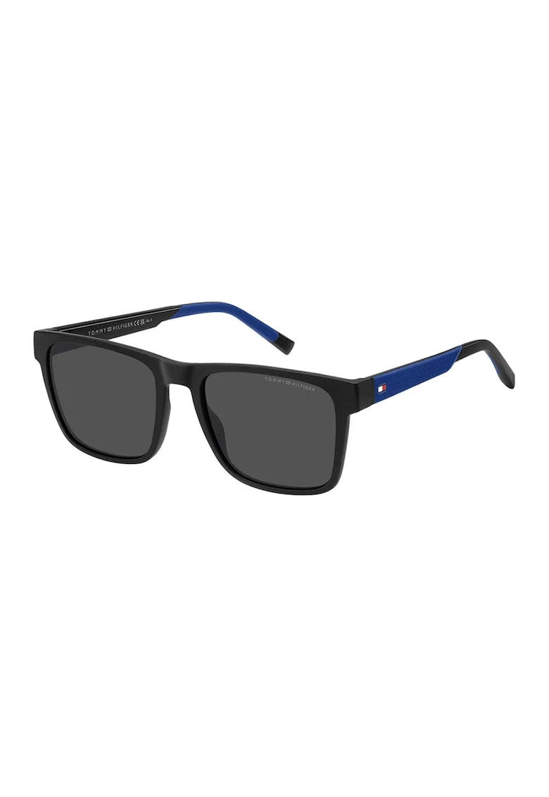 Ochelari de soare patrati cu lentile uni, Negru stins/Bleumarin