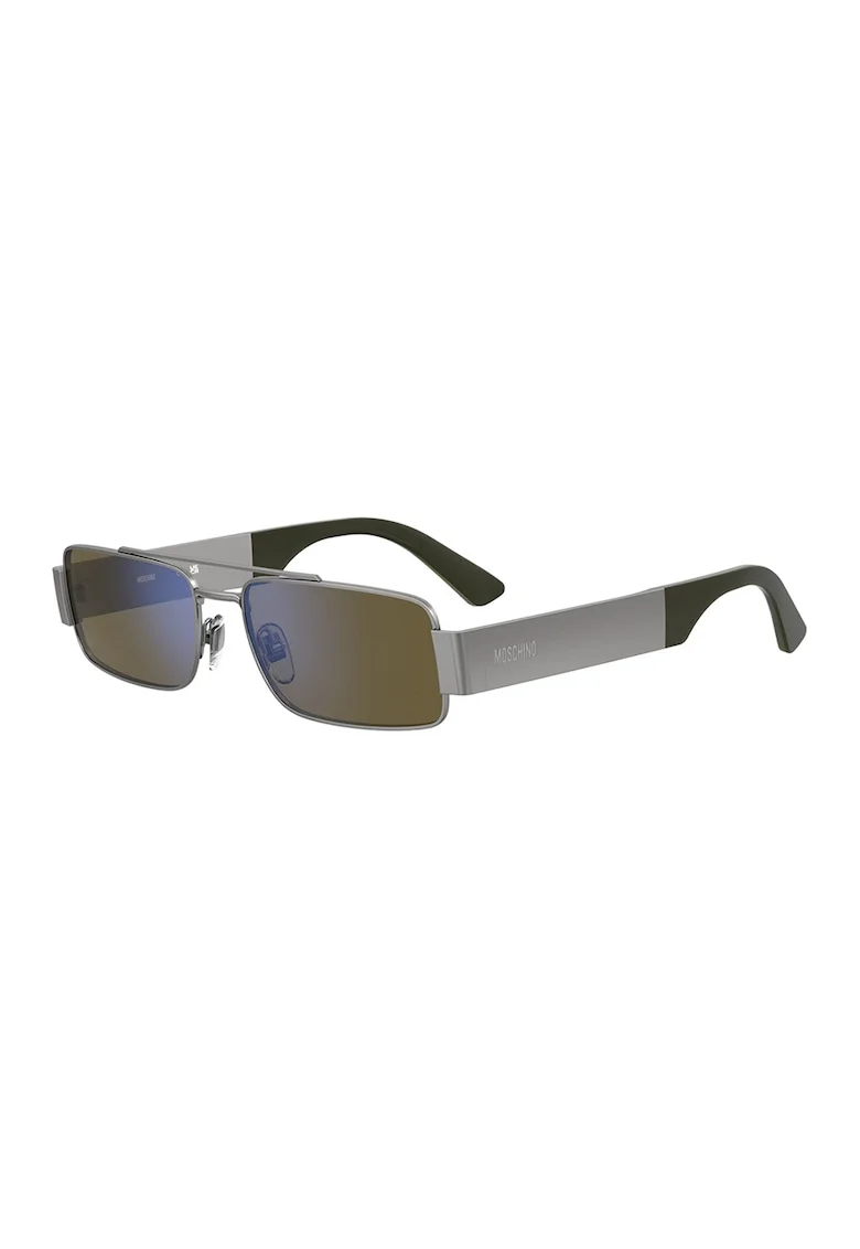 Ochelari de soare unisex dreptunghiulari, Argintiu antichizat/Verde stins
