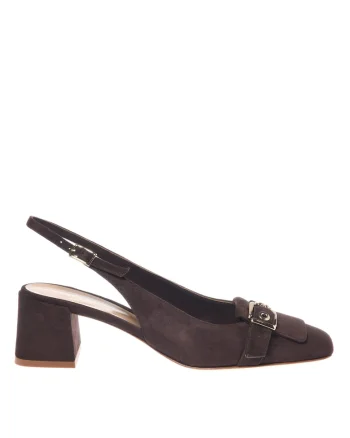 Pantofi slingback de piele intoarsa cu toc masiv, Maro