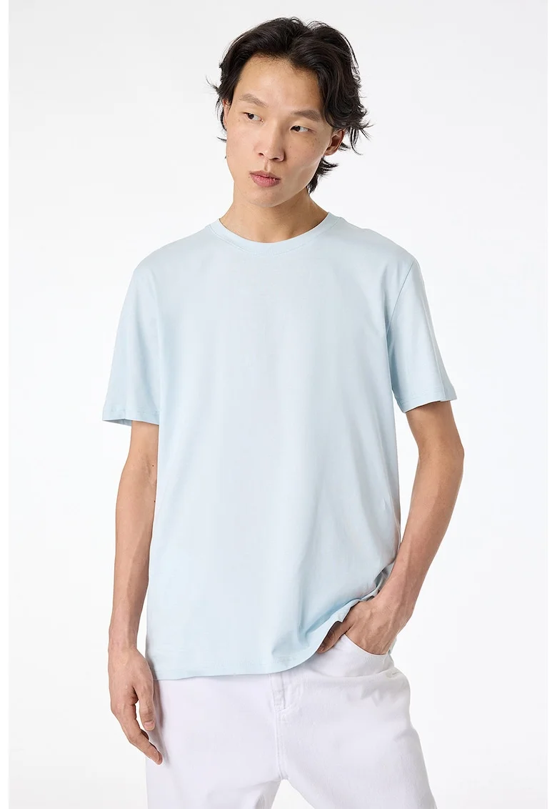 Tricou uni cu decolteu la baza gatului, Albastru pastel