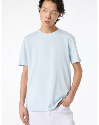 Tricou uni cu decolteu la baza gatului, Albastru pastel