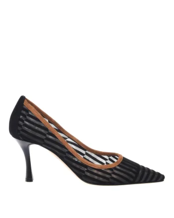 Pantofi de plasa si piele intoarsa cu varf ascutit, Negru