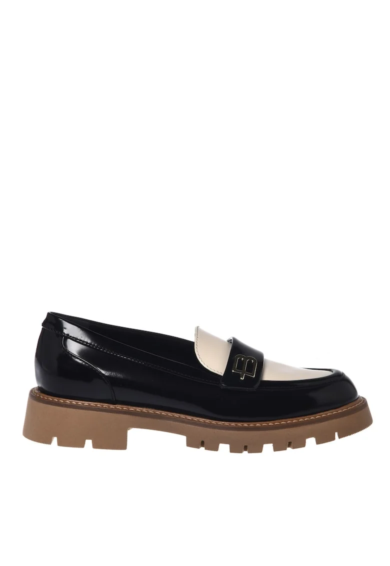 Pantofi loafer de piele lacuita cu doua nuante, Negru
