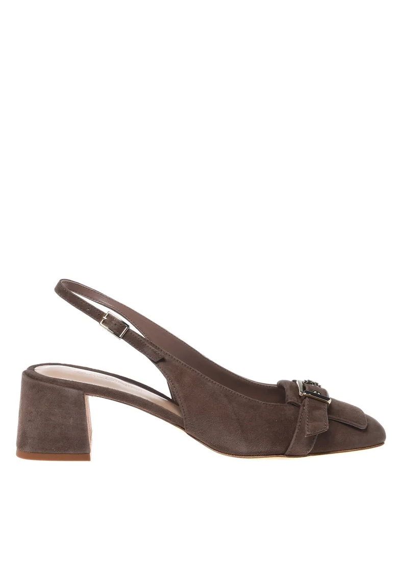 Pantofi de piele intoarsa cu varf patrat, Maro taupe deschis