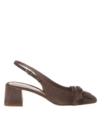 Pantofi de piele intoarsa cu varf patrat, Maro taupe deschis
