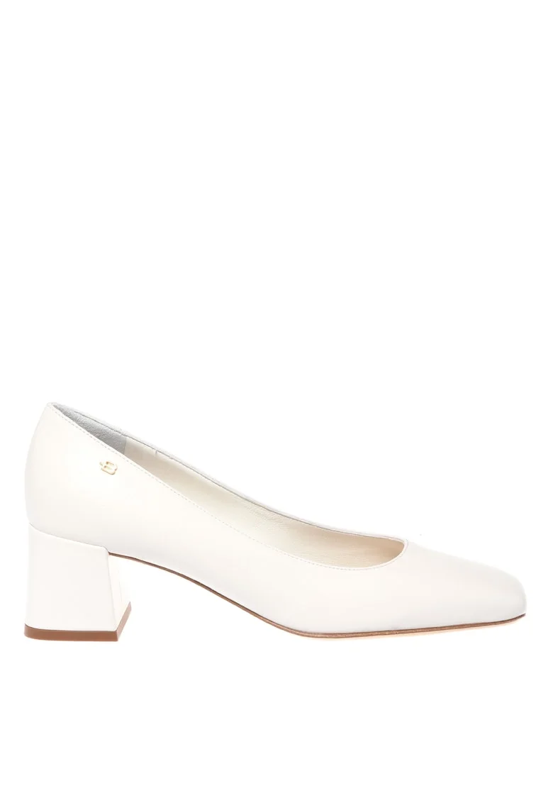 Pantofi de piele cu toc masiv, Alb