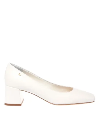 Pantofi de piele cu toc masiv, Alb