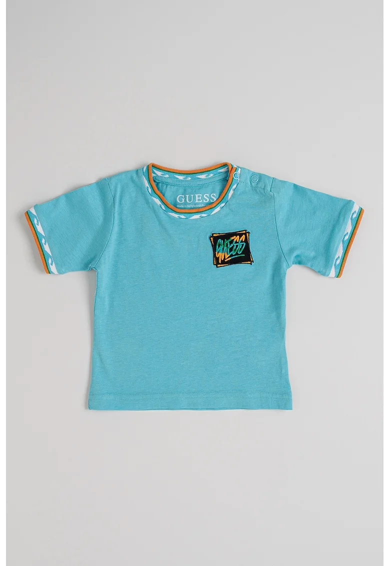 Tricou de bumbac cu imprimeu tropical, Albastru deschis