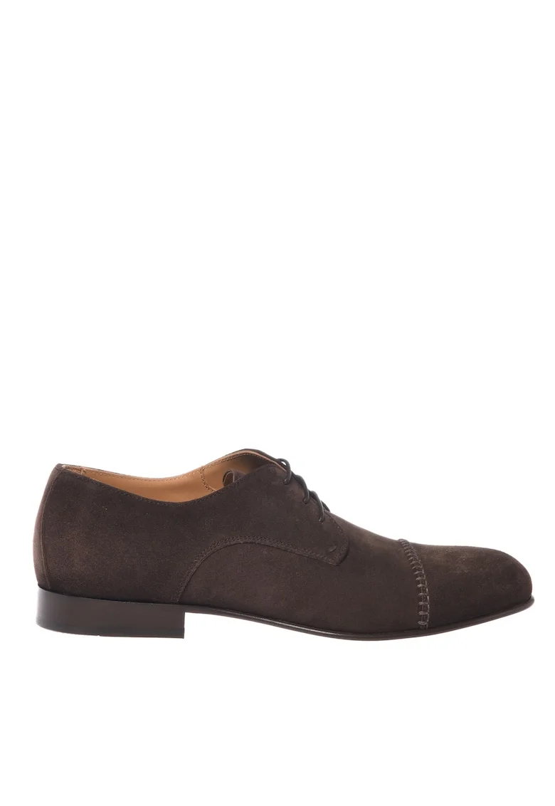 Pantofi derby din piele intoarsa, Maro inchis