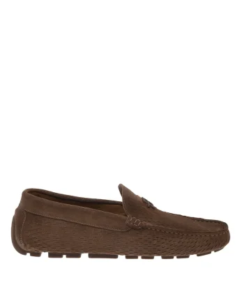 Pantofi loafer din piele intoarsa texturata, Maro