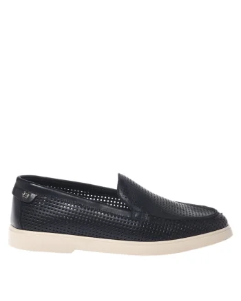Pantofi loafer de piele cu perforatii, Negru