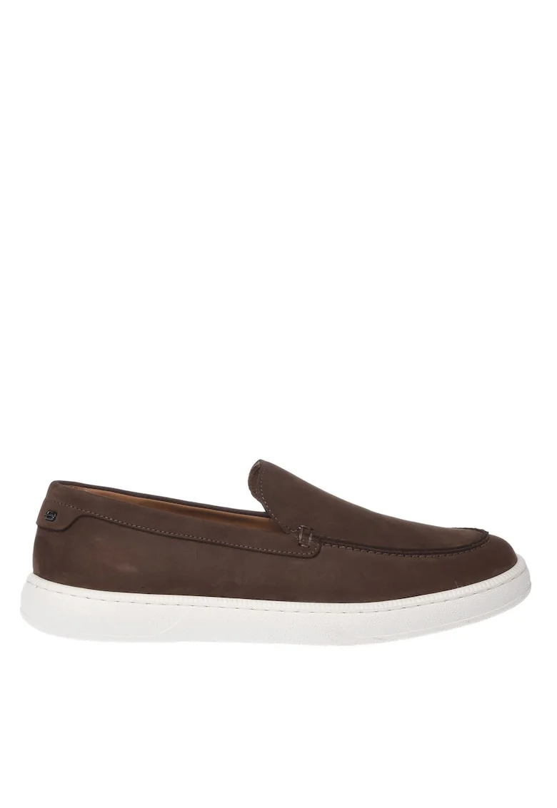 Pantofi loafer din piele nabuc cu model uni, Maro