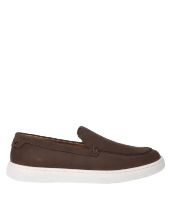 Pantofi loafer din piele nabuc cu model uni, Maro
