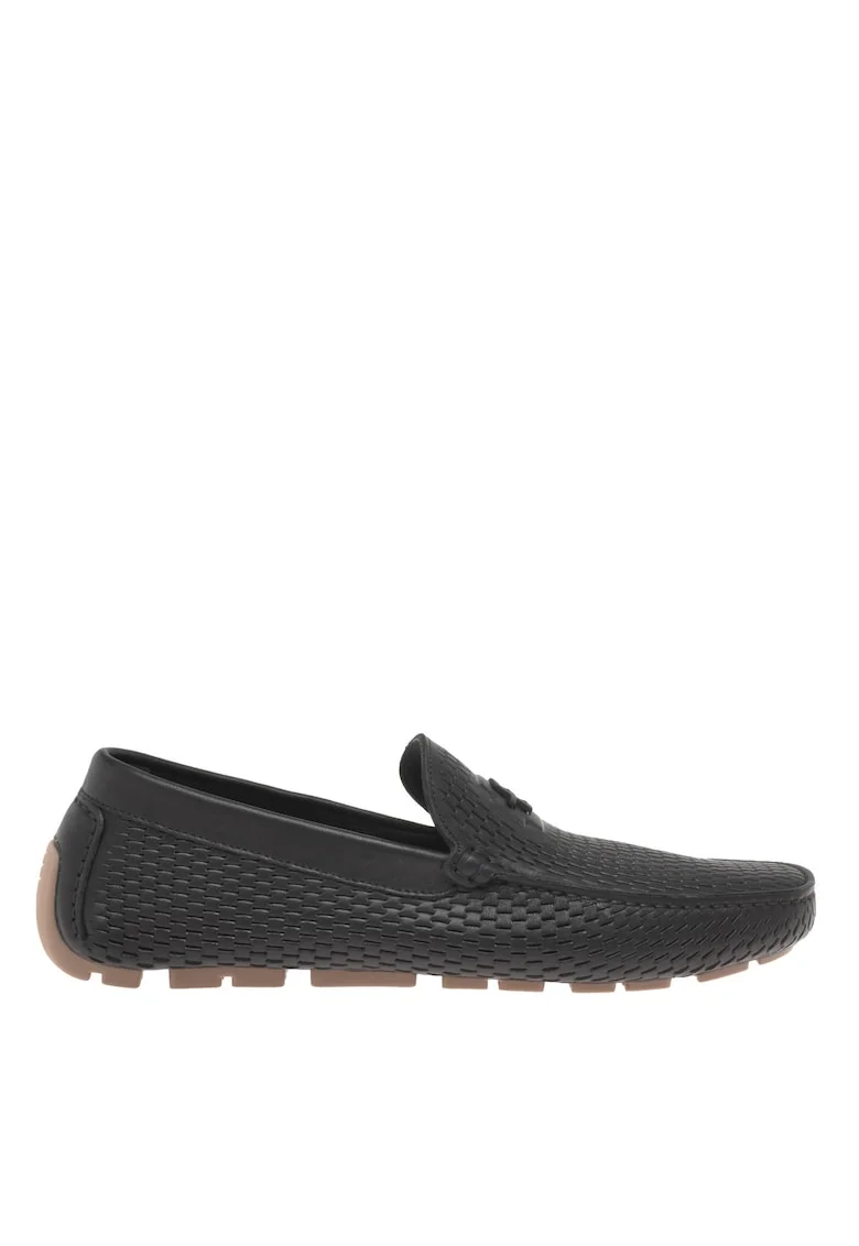 Pantofi loafer din piele cu aspect tesut, Negru
