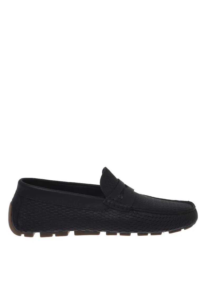 Pantofi loafer din piele cu perforatii, Negru