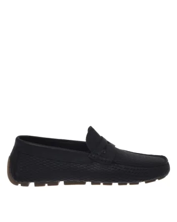 Pantofi loafer din piele cu perforatii, Negru