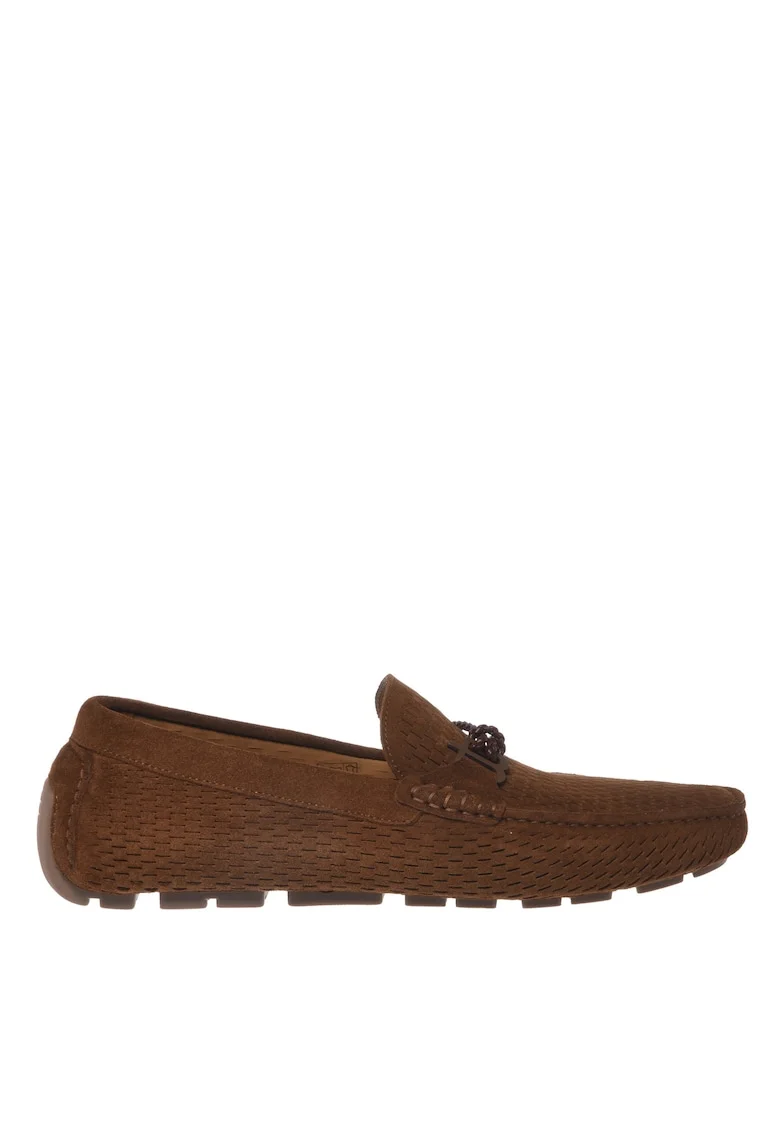 Pantofi loafer din piele intoarsa cu model uni, Maro