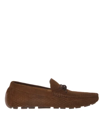 Pantofi loafer din piele intoarsa cu model uni, Maro
