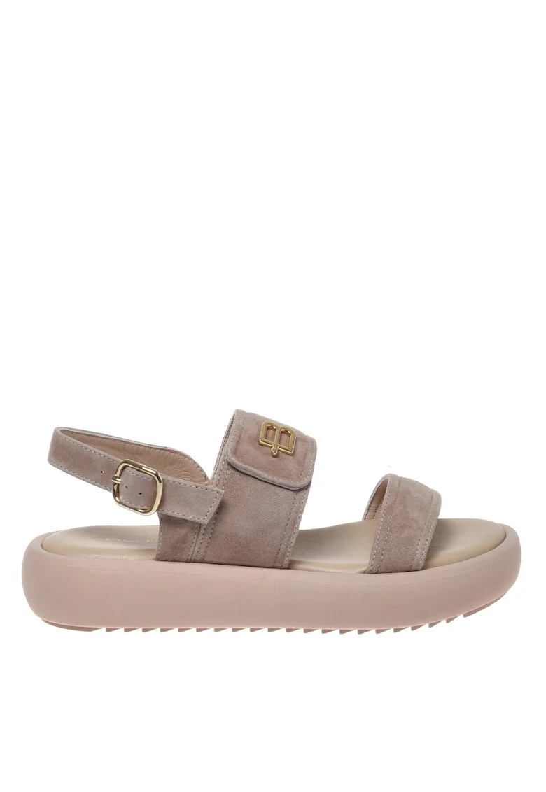 Sandale slingback de piele intoarsa, Bej deschis
