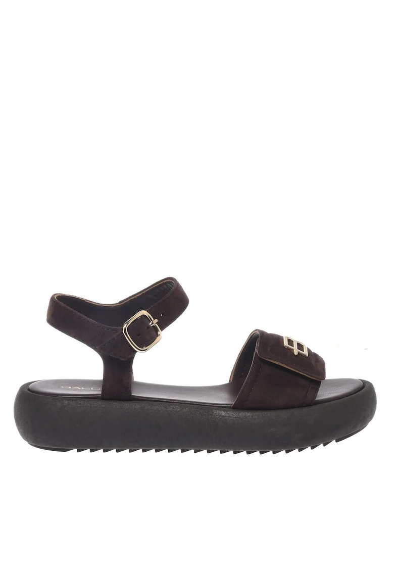 Sandale de piele intoarsa cu velcro, Maro
