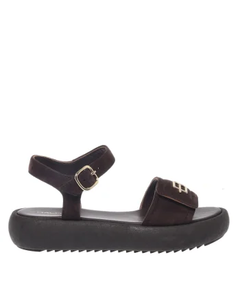 Sandale de piele intoarsa cu velcro, Maro
