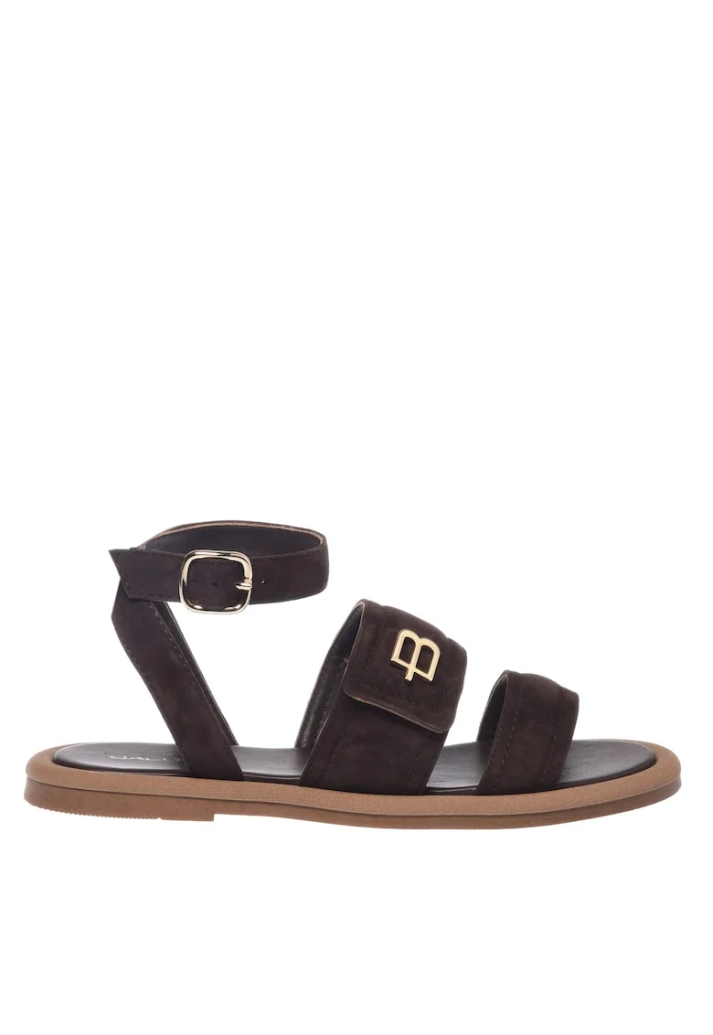 Sandale de piele intoarsa cu barete multiple, Maro
