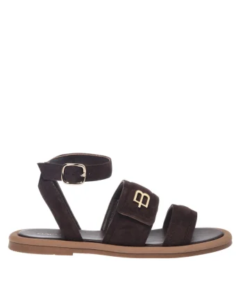 Sandale de piele intoarsa cu barete multiple, Maro