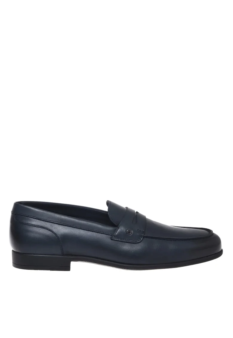 Pantof loafer din piele cu aplicatie monograma discreta, Albastru