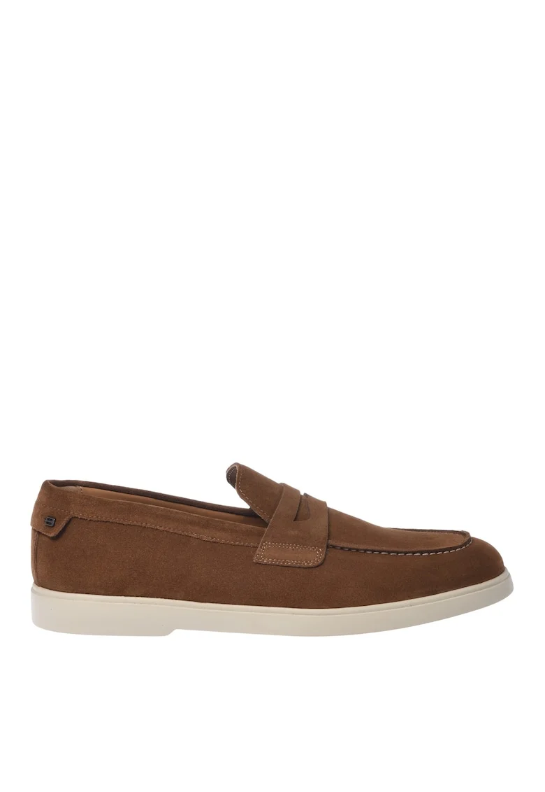 Pantofi loafer din piele intoarsa cu cusaturii contrastante, Maro