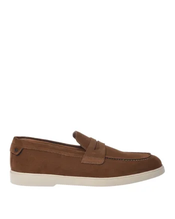 Pantofi loafer din piele intoarsa cu cusaturii contrastante, Maro