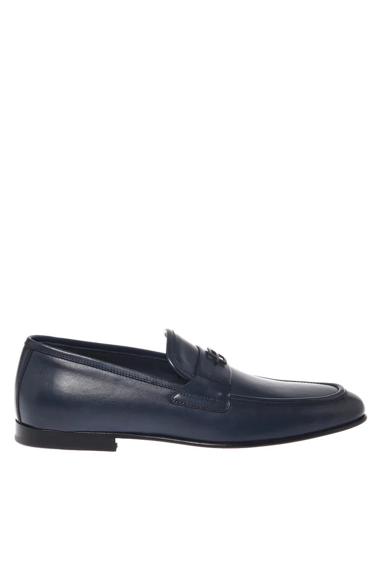 Pantofi loafer din piele cu aplicatie monograma discreta, Albastru