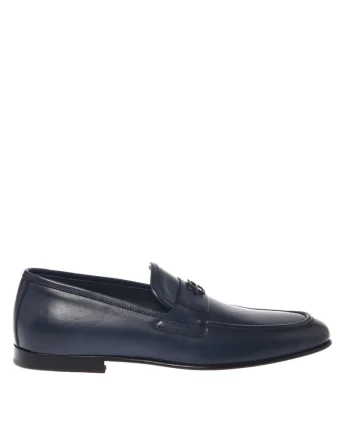 Pantofi loafer din piele cu aplicatie monograma discreta, Albastru