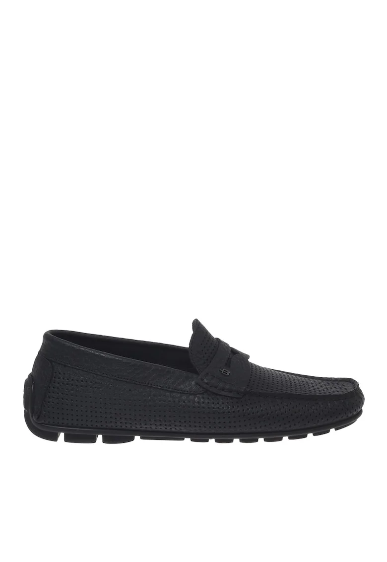 Pantofi loafer din piele cu aspect perforat, Negru