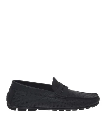 Pantofi loafer din piele cu aspect perforat, Negru