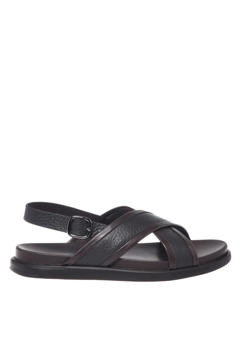 Sandale din piele cu model incrucisat, Maro