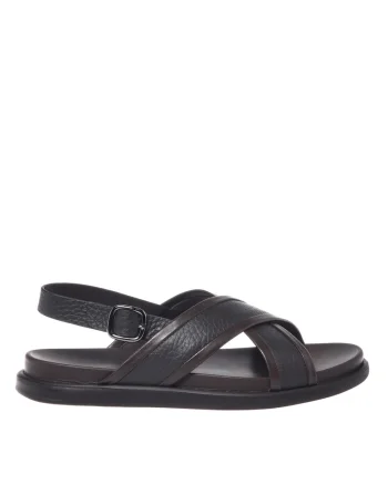 Sandale din piele cu model incrucisat, Maro